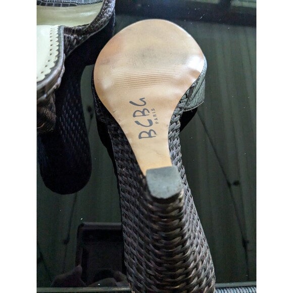BCBG Paris Shoe Women's Sz 9.5/39.5 Brown Crocodile Pattern Wood Woven Wedge - Picture 8 of 12